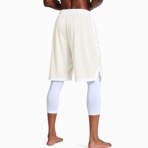 Shorts de basket-ball pour homme, blancs avec bande blanche, coupe athlétique, séchage rapide, respirants, pour l'été, fabrication sur mesure, OEM. - Product Image 1