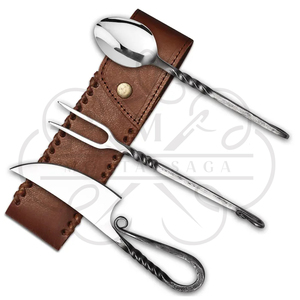 Ensemble de couverts rustiques de style viking en acier inoxydable forgé à la main de qualité supérieure pour le camping en plein air, comprenant cuillère, fourchette, couteau, personnalisable - Product Image 6