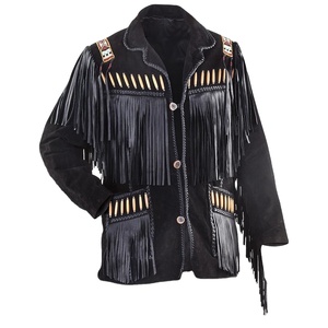 VESTE À FRING EN CUIR NOIR - Product Image 1