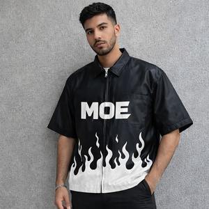 Camisas de hombre de lujo personalizadas con logo, parche, dobladillo desgastado, bordado, cuero, estilo urbano, vintage, holgadas, oversize, al por mayor - Product Image 5