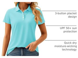 เสื้อโปโลผ้าฝ้ายสีทึบสำหรับผู้หญิงแขนสั้นลำลองสีฟ้าอ่อน - Product Image 6