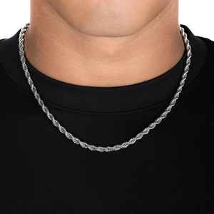 Cadena de cuerda de 5 mm de plata 925 para hombre, collar sencillo estilo hip hop, regalo para él, joyería brillante en capas, cadena de cuerda con incrustaciones, regalo de cumpleaños - Product Image 4