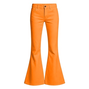 Pantalones de lona acampanados para mujer con cierre de botón metálico, pantalones palazzo de lona naranja brillante con cintura unificada para atuendo de influencer - Product Image 6