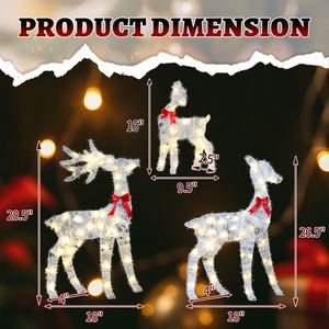 Set di 3 Renne Natalizie Luminose in Tinsel Resistenti alle Intemperie per Decorazioni Esterne e Domestiche - Product Image 6