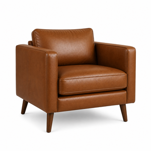 Mid Century Cognac Leather Armchair Modern Living Room Lounge Chair Comfortable Single <b>Sofa</b> Chair for Home Hotel Lobby - Product Image 2