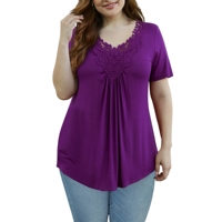 Camiseta Casual de Manga Corta para Mujer, Talla Grande, Transpirable, Cuello Redondo, con Volantes, Ecológica, de Secado Rápido, Antiarrugas y Cómoda