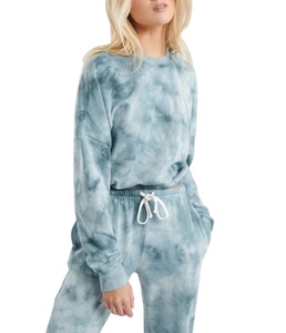 Wholesale women's <b>long</b> sleeve elastic hem crop top with <b>matching</b> joggers trousers - Product Image 1