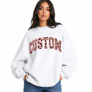 Customized Women Oversized Crewneck <b>Sweatshirts</b> Private Label <b>Leopard</b> Letter <b>Print</b> Casual Streetwear Hoodies OEM Manufacturer - Product Image 1
