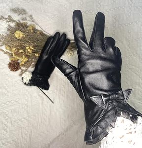 Fashion <b>Gloves</b> for Women Sheepskin Leather Warm Cashmere Lining Lace Bow Design Touchscreen Windproof Driving <b>Gloves</b> - Product Image 3