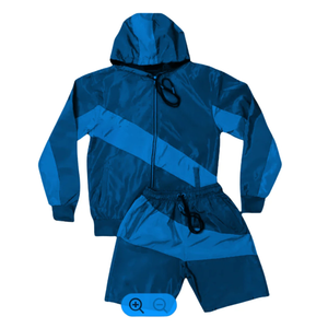 Nouvelle Arrivée Ensemble Short et Sweat à Capuche Zippé à Manches Longues Rayé en Nylon pour Homme et Garçon – Tendance Été Coupe-Vent OEM - Product Image 2