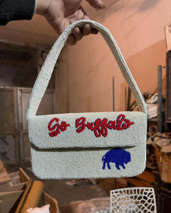 Indian Fully Handcrafted Beaded Buffalo <b>Shoulder</b> <b>Bag</b> <b>White</b> Novelty Animal Motif Handbag Single Compartment Lock Closure - Product Image 2