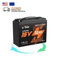 Batterie au lithium LiFePO4 LiTime 16V 30Ah à décharge profonde IP65 Bluetooth pour kayak, sondeur de pêche et électronique de pêche (Stock US)