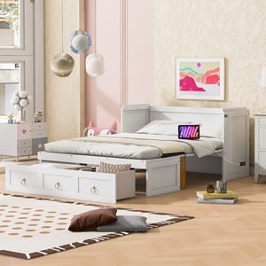 Letto a scomparsa matrimoniale bianco con comoda porta USB e ampio cassetto - Product Image 2