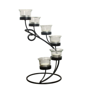 Porte-bougie décoratif en métal et verre, couleur noire, forme ronde, pour la décoration de la maison et les mariages - Product Image 6