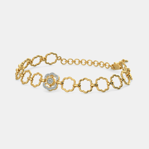 Women's 18K <b>Solid</b> Gold Flower Chain <b>Bracelet</b> With Diamond Pave Center Classic Design Everyday Wear - Product Image 2