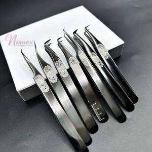 Ensemble professionnel de pinces à épiler d'extension de cils en acier inoxydable durable Volume tout angle de haute qualité Plasma incurvé noir - Product Image 6