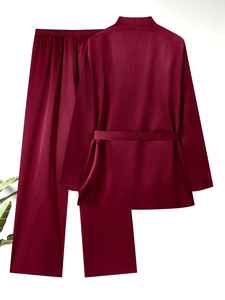 Al por mayor Bata de dormir para hombre de satén de seda, manga larga, ligera, talla grande - Product Image 2