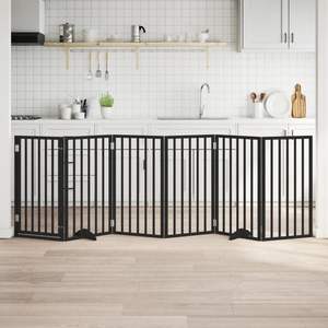 Barrière pliable pour chien à 6 panneaux avec porte, 118,1 pouces, en bois de peuplier noir, barrières et enclos pour animaux de compagnie - Product Image 1