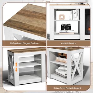 Mobiletto per Caminetto a Doppia Faccia da 70 Pollici con Finitura Bianca Lavabile e Piano in Legno Marrone 177,8*34,5*60cm, Supporto TV da 23 Pollici - Product Image 4