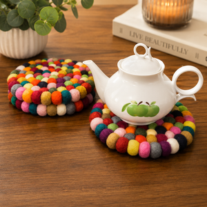 "20 CM Felt Multicolor <b>Trivet</b>"-"Felted round Table Mats"-"Handmade eco-friendly Kitchen Heat pads" ''Handmade Designer <b>Trivet</b>" - Product Image 1
