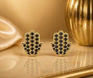 Gold Color Hamsa Hand <b>Stud</b> <b>Earrings</b> <b>Black</b> Zircon Pave 925 Sterling Silver Ear Jewelry for Women Gift - Product Image 5