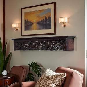 Estante de Pared de Madera Hecho a Mano de 24 Pulgadas |   Estante de Pared Decorativo Tallado para Sala de Estar, Dormitorio y Oficina |   Acabado Antiguo - Product Image 3