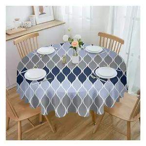 Professional Finished OEM Round Blue Triple Color Fashion Design 100% Organic Cotton Custom Wholesale Table Cloth For Restaurant