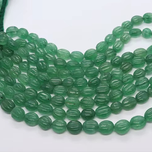 ลูกปัดควอตซ์สตรอเบอร์รี่สีเขียวธรรมชาติ AAA รูปทรงวงรีแกะสลักด้วยมือ ขนาด 8x12 มม. ลูกปัดพลอยควอตซ์สตรอเบอร์รี่สีเขียว 16 นิ้ว สำหรับทำเครื่องประดับ - Product Image 1