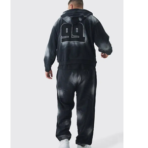 OEM Custom Streetwear Unisex Solid Heavyweight Acid Washed Zipper Hoodie Sweatpants Plus Size Letter Tracksuits Winter Season - Product Image 4