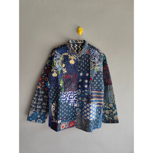 Indian Floral Quilted <b>Jacket</b> for Women Reversible Printed Bomber Coat Cotton Silk Short Sleeve Button Up gift for her - Product Image 1