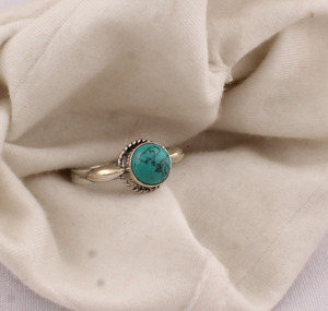Natural <b>Turquoise</b> Bezel Setting Band <b>Ring</b> 925 Sterling Silver Women's Genuine Stone Purple Gemstone Wedding February - Product Image 1