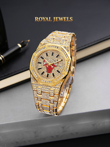 Reloj de Cuarzo con Incrustaciones Doradas, Caja Irregular, Correa de Cristal, Visualización de Fecha, Unisex, para Negocios y Fiestas - Product Image 1