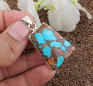 Colgante de Turquesa Natural Chapado en Platino Vintage al por Mayor, Joyería de Plata de Ley 925 con Gema Rosa, Precio al por Mayor Directo de Fábrica - Product Image 3