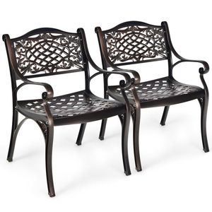 Chaises de jardin d'extérieur, ensemble de 2 pièces, en aluminium moulé imperméable avec accoudoirs, sièges incurvés pour l'entrée - Product Image 1