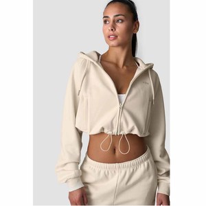 Custom Wholesale <b>Top</b> selling high quality Women Cropped <b>Zip</b> <b>Up</b> Hoodie Casual Solid Color Long Sleeve Sweat suit for women - Product Image 6