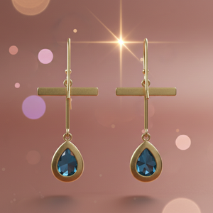 Pendientes de Plata de Ley 925 con Baño de Oro de 18K y Gema de Pera Hidroeloxilada Azul con Circonita Roja, Pendientes de Diseño Hechos a Mano para Mujer - Product Image 5