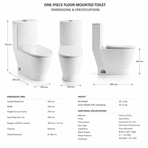 โถสุขภัณฑ์เซรามิคทรงยาว รุ่นโกลเด้น ดราก้อน วันพีซ แบบ P-trap ระบบไซฟอนเจ็ททันสมัย พร้อมระบบกดน้ำสองระดับ ฝารองนั่งปิดแบบนุ่มนวล เหมาะสำหรับห้องน้ำในบ้านพักอาศัยหรือวิลล่า - Product Image 6