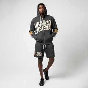 Custom Printed Distressed Embroidered <b>Patches</b> Logo Heavyweight Knee Cotton Hooded Casual Jogger Suit Hoodies <b>Shorts</b> Set <b>Men's</b> - Product Image 5