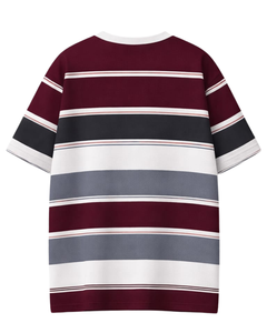 Camiseta Personalizada a Rayas Borgoña para Hombre, Cuello Redondo, Manga Corta, Informal, Verano, Estilo Urbano, Fabricante y Proveedor OEM - Product Image 2