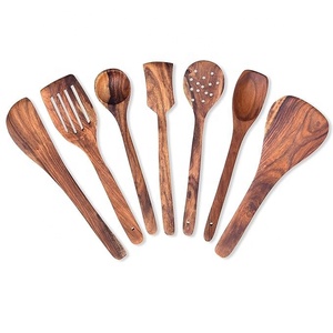 Juego de cucharas de madera antiadherentes ecológicas, utensilios de cocina desechables pulidos para freír y servir en fiestas - Product Image 1