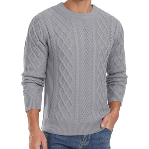 Pull en maille torsadée gris pour homme, manches longues, motif géométrique, vêtement d'hiver, épaisseur standard, 100 % acrylique, 2026 - Product Image 4