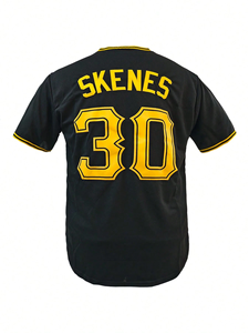 Camiseta de béisbol para hombre de Pittsburgh, camiseta negra con estampado amarillo, botones en la parte delantera, manga corta, poliéster, ajuste regular, top deportivo para equipo - Product Image 4