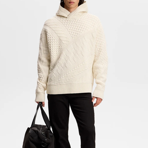 Pull tricoté à capuche pour homme, coupe classique, motif uni, vêtement décontracté d'automne, polyester/coton, anti-boulochage, service OEM - Product Image 3