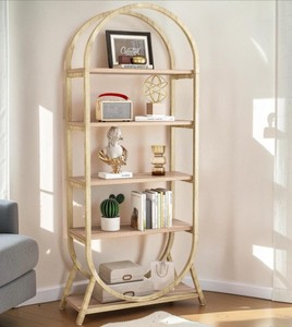 Modern <b>Wooden</b> Etagere Shelf 5-Tier Freestanding Backless <b>Bookcase</b> Midcentury Design Living Room Furniture - Product Image 5