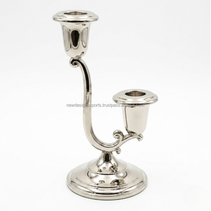 Premium 2-Cup Asymmetric <b>Silver</b> <b>Candlestick</b> • Polished Nickel Staggered Taper Stand - Product Image 5