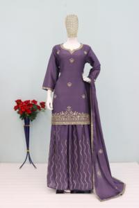 Conjunto de Kurta, Palazzo y Dupatta Listo para Usar, en Chinnon Pesado con Bordado de Lentejuelas, Compre Directamente del Proveedor - Product Image 5