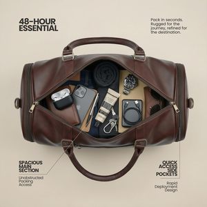 Sac de voyage en cuir véritable avec fermeture éclair et bandoulière unique pour hommes et femmes (26L Marron) - Product Image 1