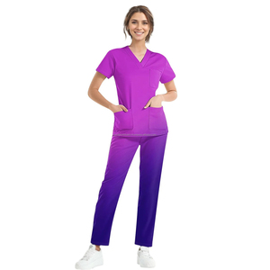 Uniforme médical Ensemble de gommage pour femmes à la mode Stretch Soft Y-Neck Top Pantalon Couleurs contrastées Hôpital Pet Clinic Doctor Costume - Product Image 5
