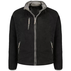 Men's <b>Black</b> <b>Fleece</b> Jacket Full Zip Stand Collar Casual Autumn Wear Polyester Outerwear - Product Image 1