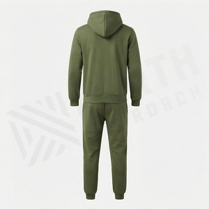 Conjunto Deportivo con Capucha para Hombre, Color Verde Oliva, Sudadera y Pantalones Largos de Color Sólido, Cierre con Cordón, Corte Regular - Product Image 2